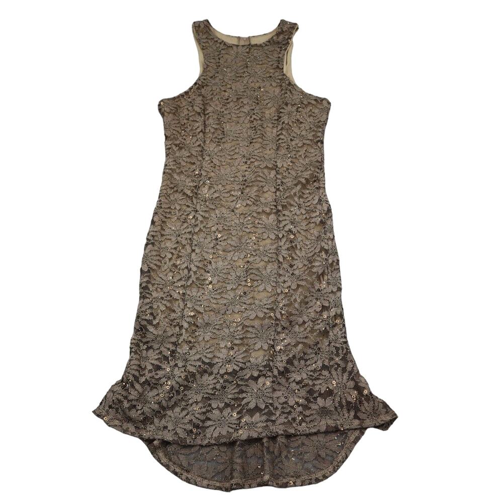 Coco Avante Dress Womens L Beige Sleeveless Lace Crew Neck Zipper Cocktail